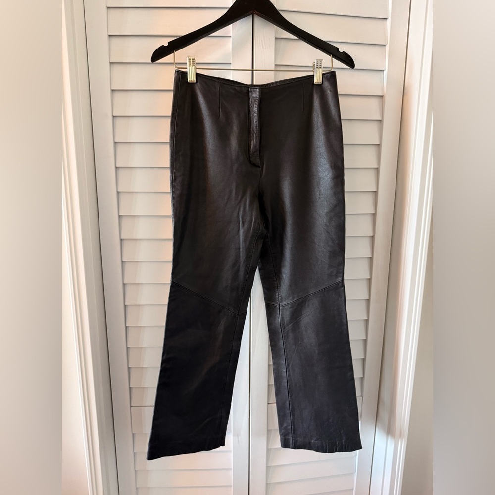 Siena Studio Women’s Straight Leg Black Real Leather Trouser Pants Size 6